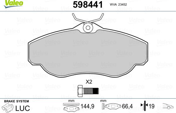 Valeo 598441 - Brake Pad Set, disc brake autospares.lv