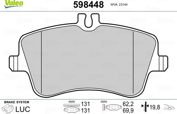 Valeo 598448 - Brake Pad Set, disc brake autospares.lv