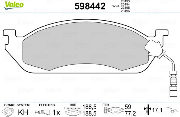 Valeo 598442 - Brake Pad Set, disc brake autospares.lv