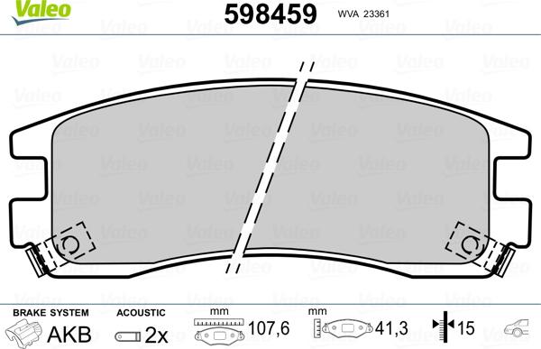 Valeo 598459 - Brake Pad Set, disc brake autospares.lv