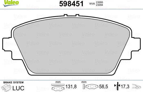 Valeo 598451 - Brake Pad Set, disc brake autospares.lv