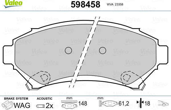 Valeo 598458 - Brake Pad Set, disc brake autospares.lv