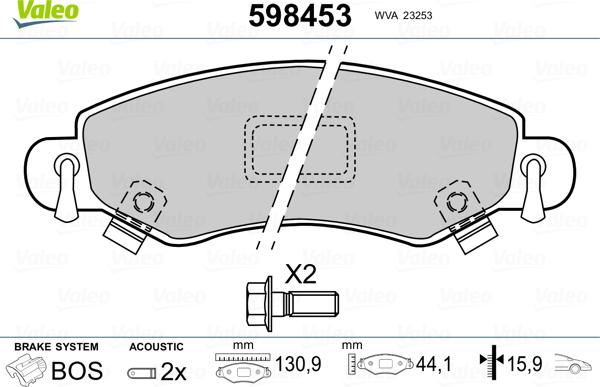 Valeo 598453 - Brake Pad Set, disc brake autospares.lv