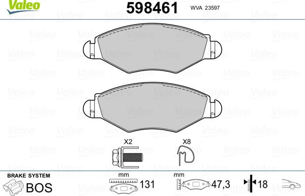 Valeo 598461 - Brake Pad Set, disc brake autospares.lv