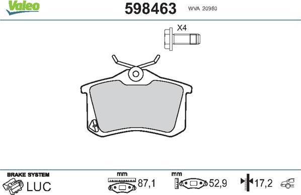 Valeo 598463 - Brake Pad Set, disc brake autospares.lv