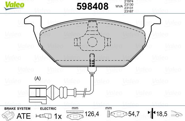 Valeo 598408 - Brake Pad Set, disc brake autospares.lv