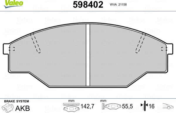 Valeo 598402 - Brake Pad Set, disc brake autospares.lv