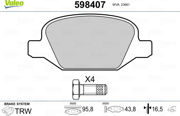 Valeo 598407 - Brake Pad Set, disc brake autospares.lv