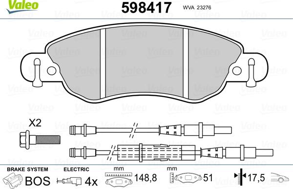 Valeo 598417 - Brake Pad Set, disc brake autospares.lv