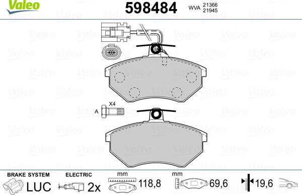 Valeo 598484 - Brake Pad Set, disc brake autospares.lv