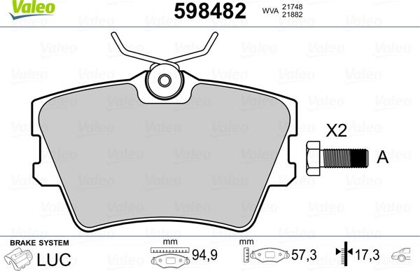 Valeo 598482 - Brake Pad Set, disc brake autospares.lv