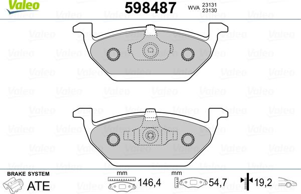 Valeo 598487 - Brake Pad Set, disc brake autospares.lv