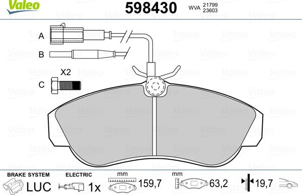 Valeo 598430 - Brake Pad Set, disc brake autospares.lv