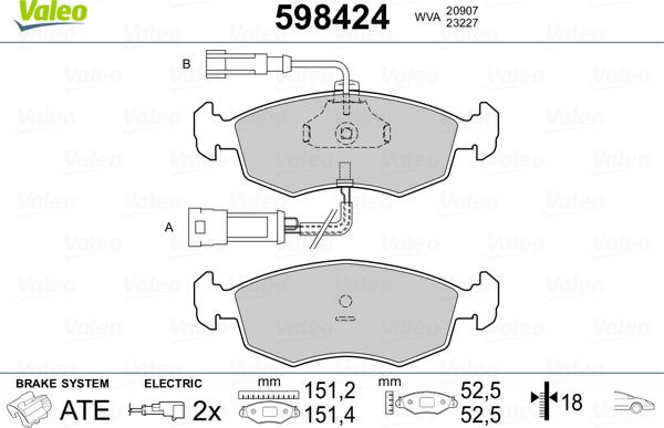 Valeo 598424 - Brake Pad Set, disc brake autospares.lv