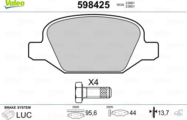 Valeo 598425 - Brake Pad Set, disc brake autospares.lv