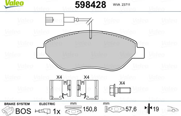 Valeo 598428 - Brake Pad Set, disc brake autospares.lv