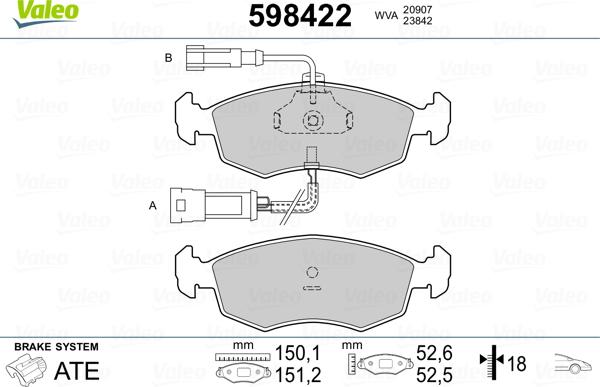 Valeo 598422 - Brake Pad Set, disc brake autospares.lv