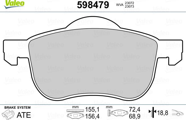 Valeo 598479 - Brake Pad Set, disc brake autospares.lv