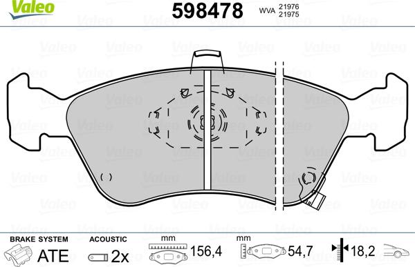 Valeo 598478 - Brake Pad Set, disc brake autospares.lv