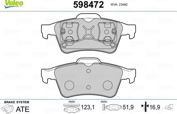 Valeo 598472 - Brake Pad Set, disc brake autospares.lv