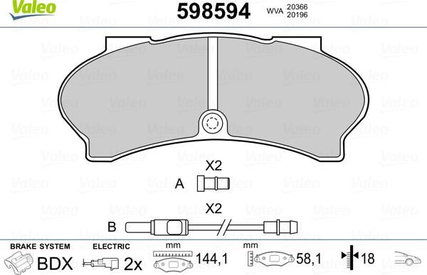 Valeo 598594 - Brake Pad Set, disc brake autospares.lv