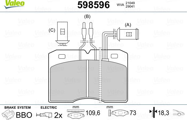 Valeo 598596 - Brake Pad Set, disc brake autospares.lv