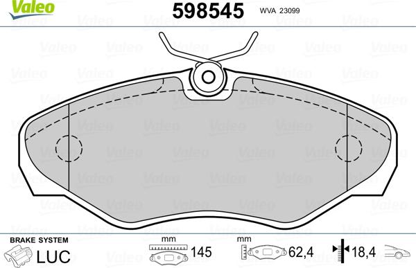 Valeo 598545 - Brake Pad Set, disc brake autospares.lv