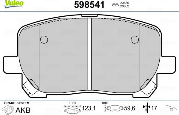 Valeo 598541 - Brake Pad Set, disc brake autospares.lv