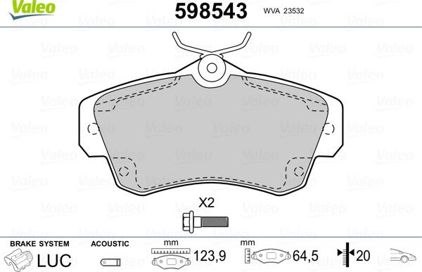 Valeo 598543 - Brake Pad Set, disc brake autospares.lv