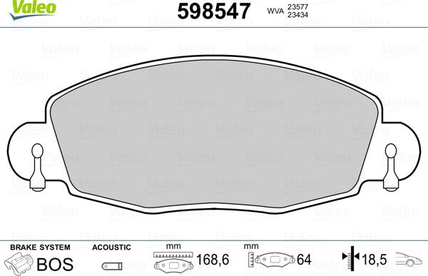 Valeo 598547 - Brake Pad Set, disc brake autospares.lv