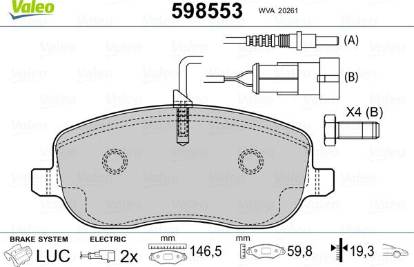 Valeo 598553 - Brake Pad Set, disc brake autospares.lv