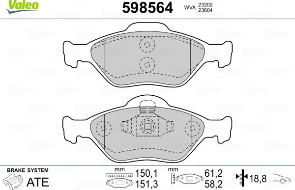 Valeo 598564 - Brake Pad Set, disc brake autospares.lv