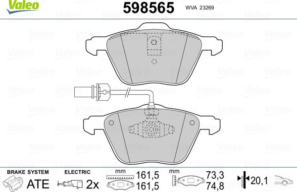 Valeo 598565 - Brake Pad Set, disc brake autospares.lv