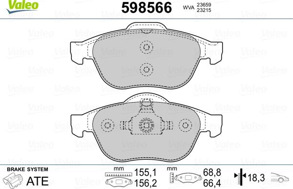 Valeo 598566 - Brake Pad Set, disc brake autospares.lv