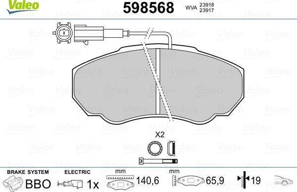 Valeo 598568 - Brake Pad Set, disc brake autospares.lv