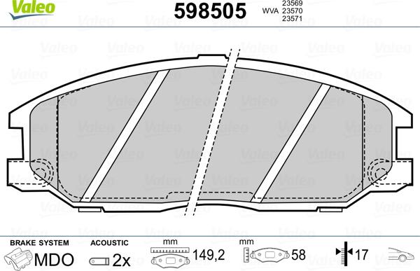 Valeo 598505 - Brake Pad Set, disc brake autospares.lv