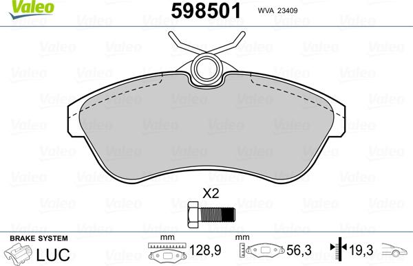 Valeo 598501 - Brake Pad Set, disc brake autospares.lv