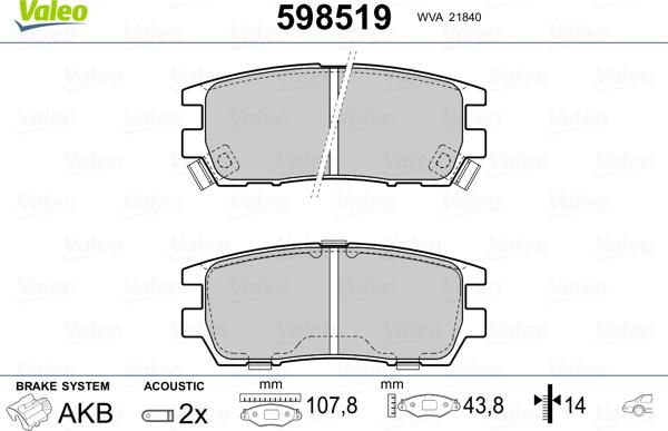 Valeo 598519 - Brake Pad Set, disc brake autospares.lv