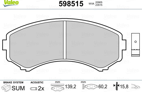 Valeo 598515 - Brake Pad Set, disc brake autospares.lv