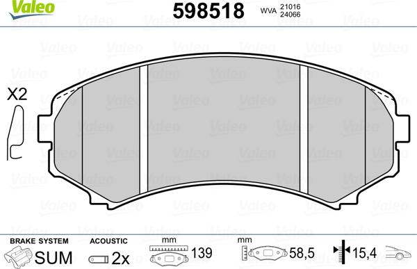 Valeo 598518 - Brake Pad Set, disc brake autospares.lv