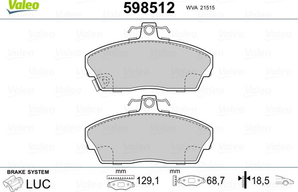 Valeo 598512 - Brake Pad Set, disc brake autospares.lv