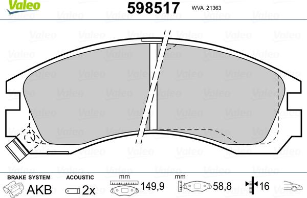 Valeo 598517 - Brake Pad Set, disc brake autospares.lv