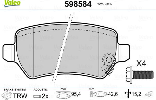 Valeo 598584 - Brake Pad Set, disc brake autospares.lv