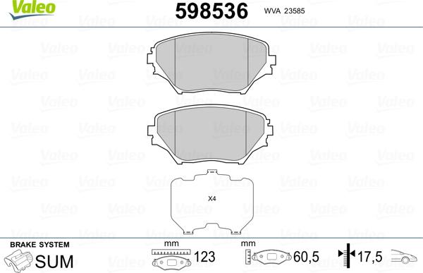 Valeo 598536 - Brake Pad Set, disc brake autospares.lv