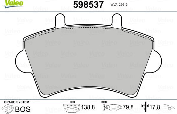 Valeo 598537 - Brake Pad Set, disc brake autospares.lv