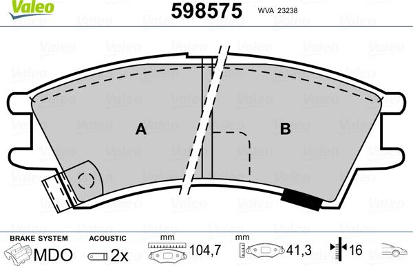 Valeo 598575 - Brake Pad Set, disc brake autospares.lv