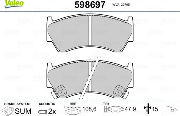 Valeo 598697 - Brake Pad Set, disc brake autospares.lv