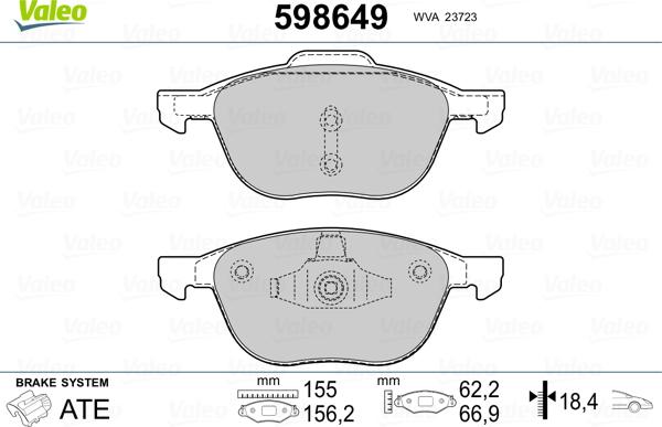 Valeo 598649 - Brake Pad Set, disc brake autospares.lv