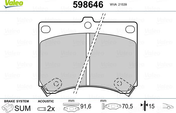 Valeo 598646 - Brake Pad Set, disc brake autospares.lv