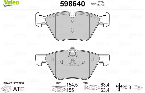 Valeo 598640 - Brake Pad Set, disc brake autospares.lv